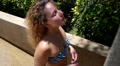Sexy Girl in Bikini under Water in Resort Outdoor Shower. Slow Motion. Video