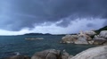Rocky Shore before Storm. Slow Motion. Video
