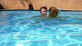 Happy Smiling Couple Bathing Together in Pool. Slow Motion. Video
