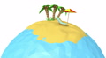 Island with palm trees and sun loungers in the middle of the ocean. loop, alpha Footage