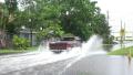 Pickup Truck Drives Thru Flooded Neighborhood Street In Gulfport Florida Footage