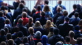 Crowd watching football match and supporting team, drunk male fans at tribune Footage